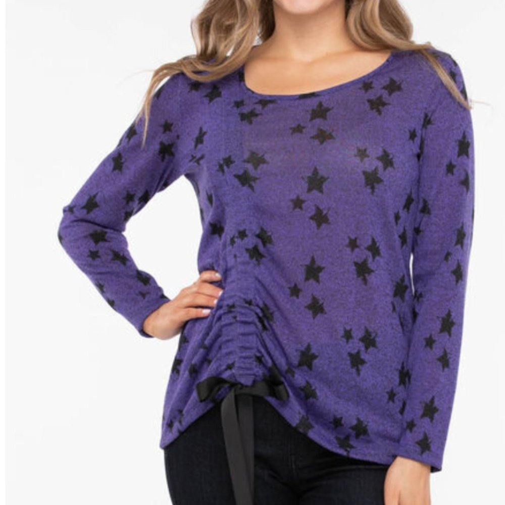 RICKI'S Long Sleeve Ruched Star Print Top